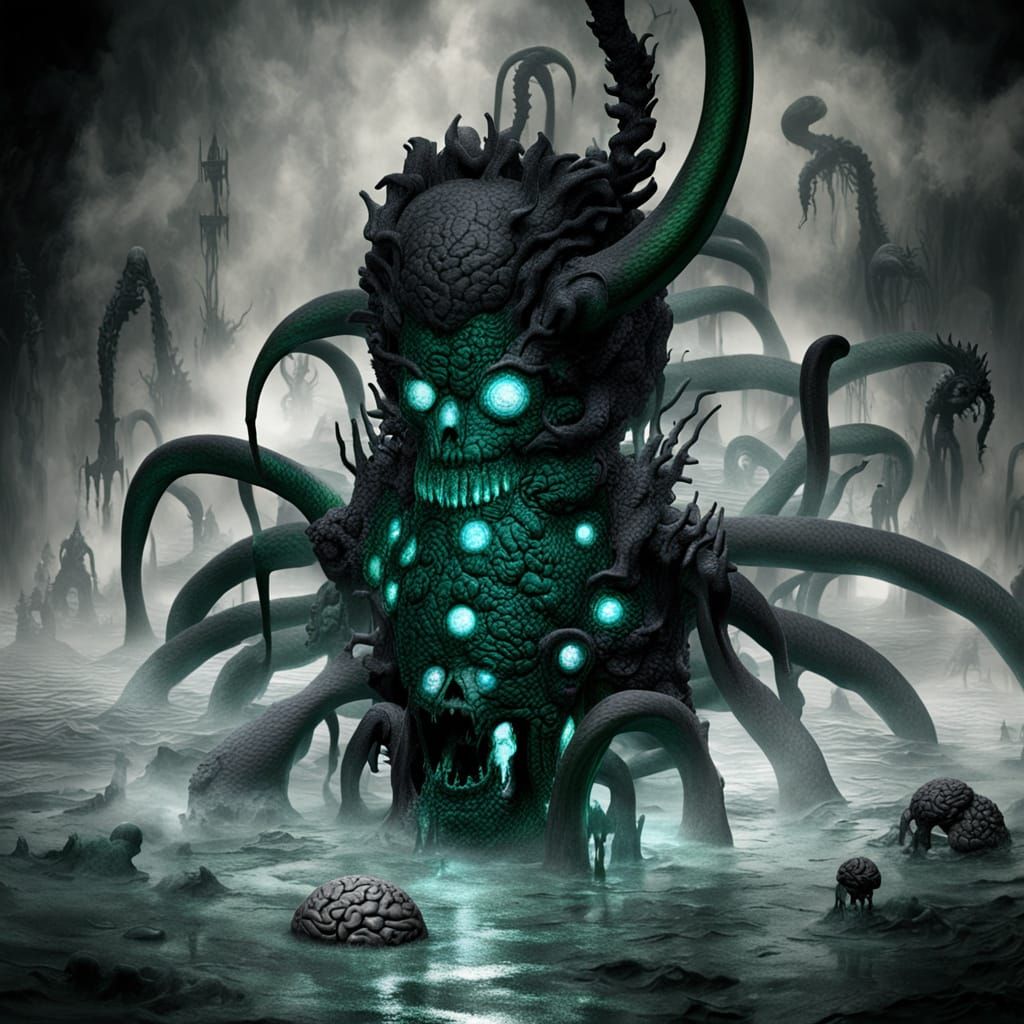 Ancient Biomechanical Artifact in Dark Fantasy Scene