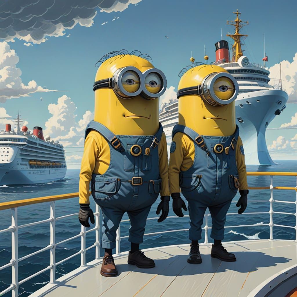 Minions on Cruise Ship in Pixar Style