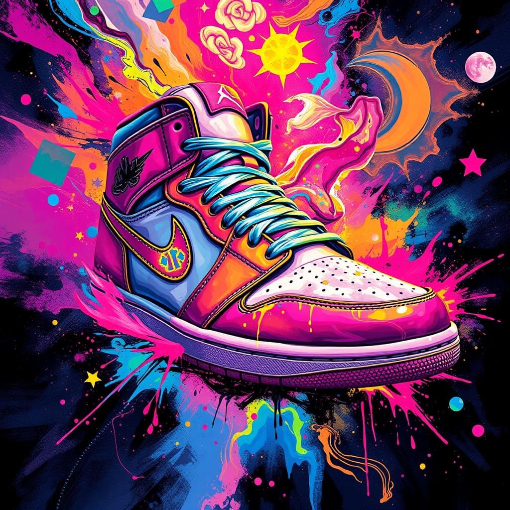 Cosmic Air Jordan 1 Mid 'Fire Pink' Sneaker as Astral Entity