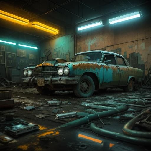 Goth Model in Decayed Neon Wasteland, Picasso Style