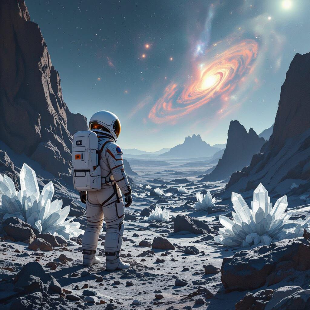 Astronaut Gazing at Nebula on Alien Planet