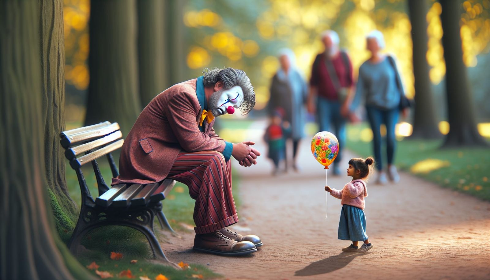 Clown's Gentle Smile: Kindness in the Park