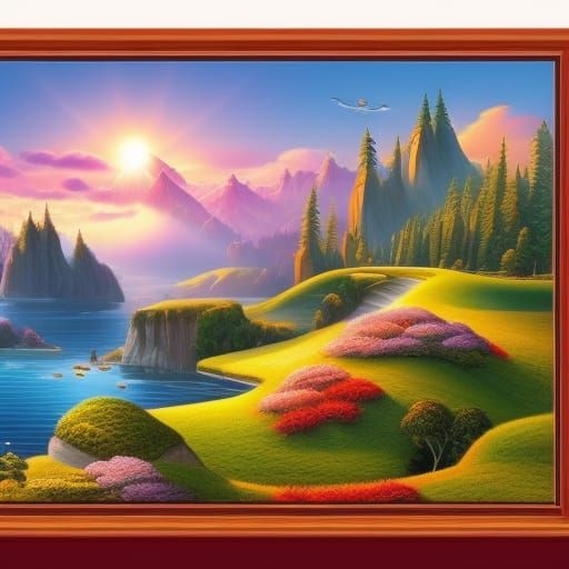 Magical Waterfall Landscape with Cherry Blossoms