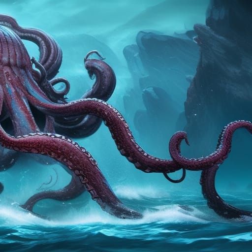 Kraken in the Deep Ocean: Detailed Matte Painting