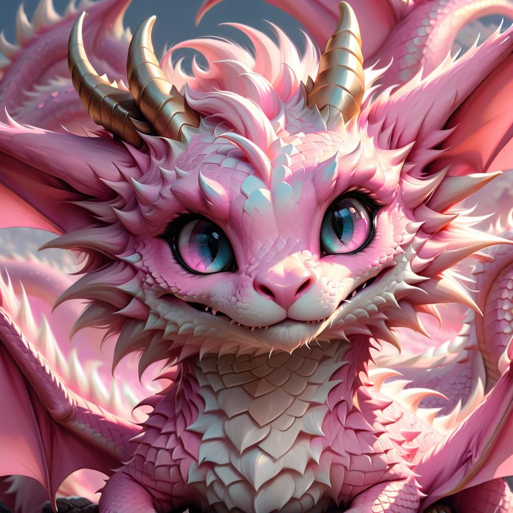 Anime Portrait of a Fluffy Pink Dragon