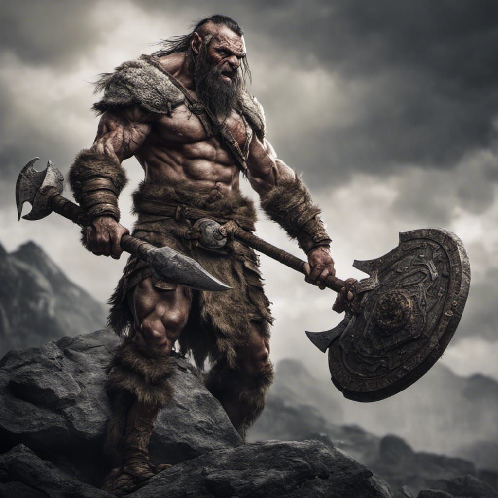 Fierce Orc Barbarian Warrior with Greataxe