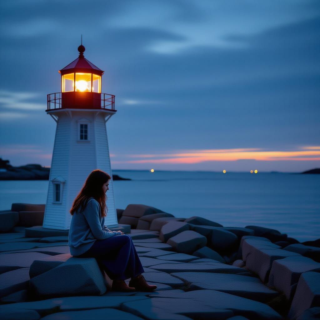 Sad Girl by Peggy's Cove Lighthouse, Canada