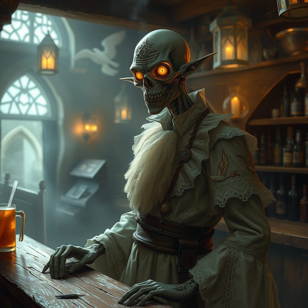 Lich Bartender in Ethereal Medieval Pub