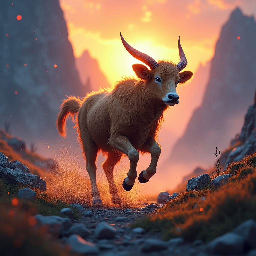 Calf Running in Mystical Valley at Sunrise