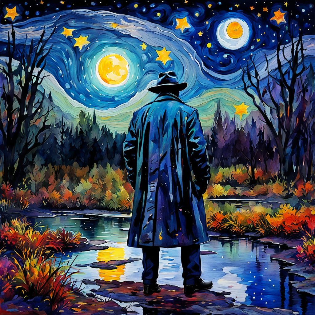 Abstract Photo of Swamp Detective Under Starry Night