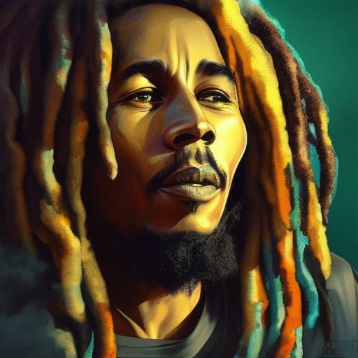Detailed Portrait of Bob Marley in Art Nouveau Style