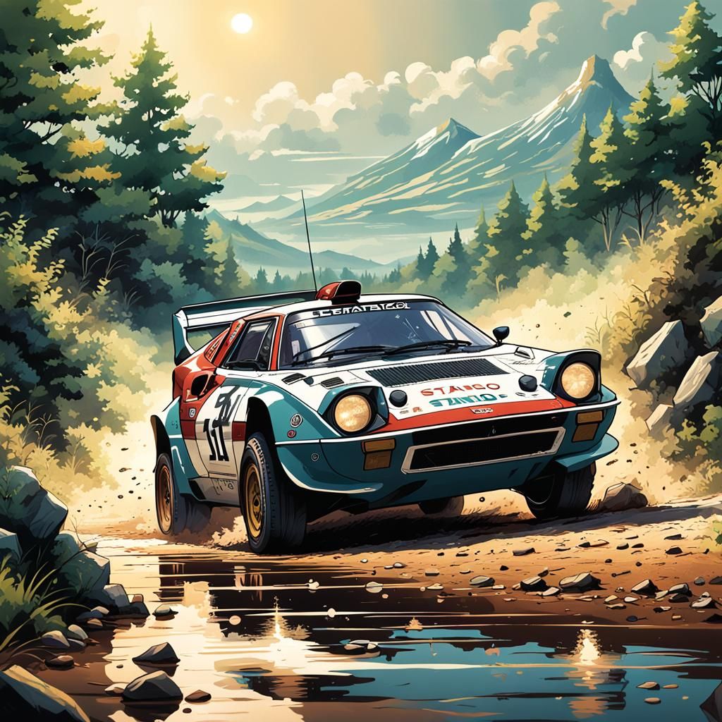 Lancia Stratos Rally in Studio Ghibli Anime Style