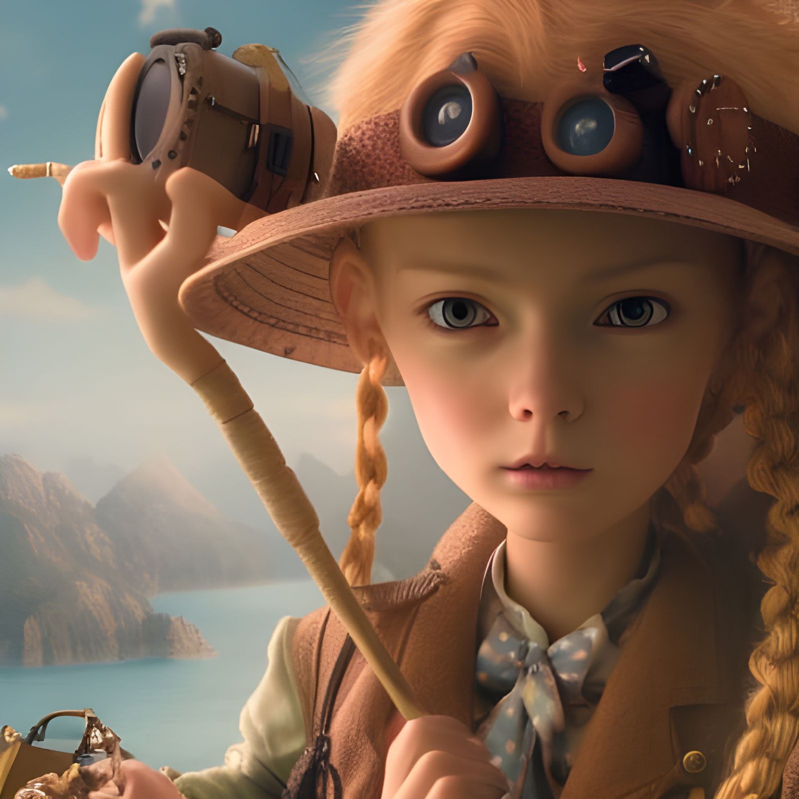 Steampunk Girl with Picnic Basket, Wes Anderson Style