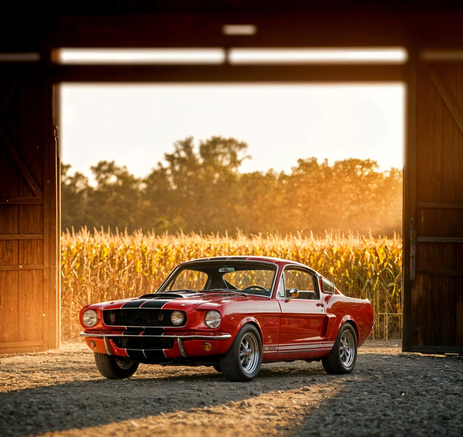 Vintage 1965 Shelby GT350 at Sunrise in Barn