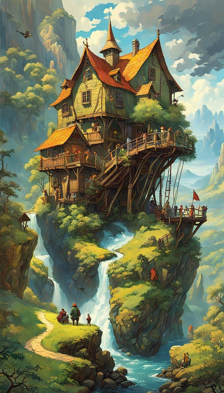 Whimsical Sci-Fi Landscape in Studio Ghibli Style