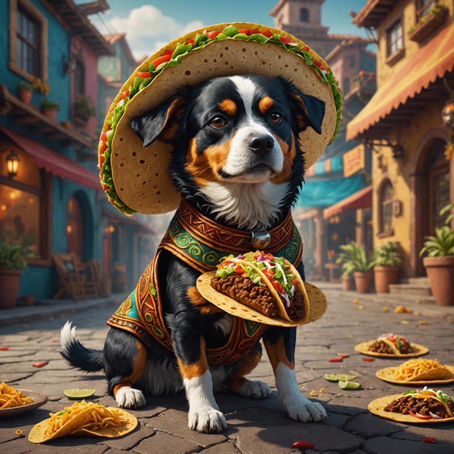 Dog with Taco: Detailed Fantasy Concept Art