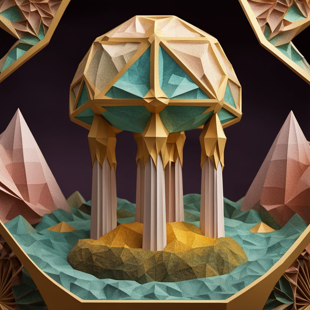 Beautiful Cel-Shaded Face with Origami Paper Folds