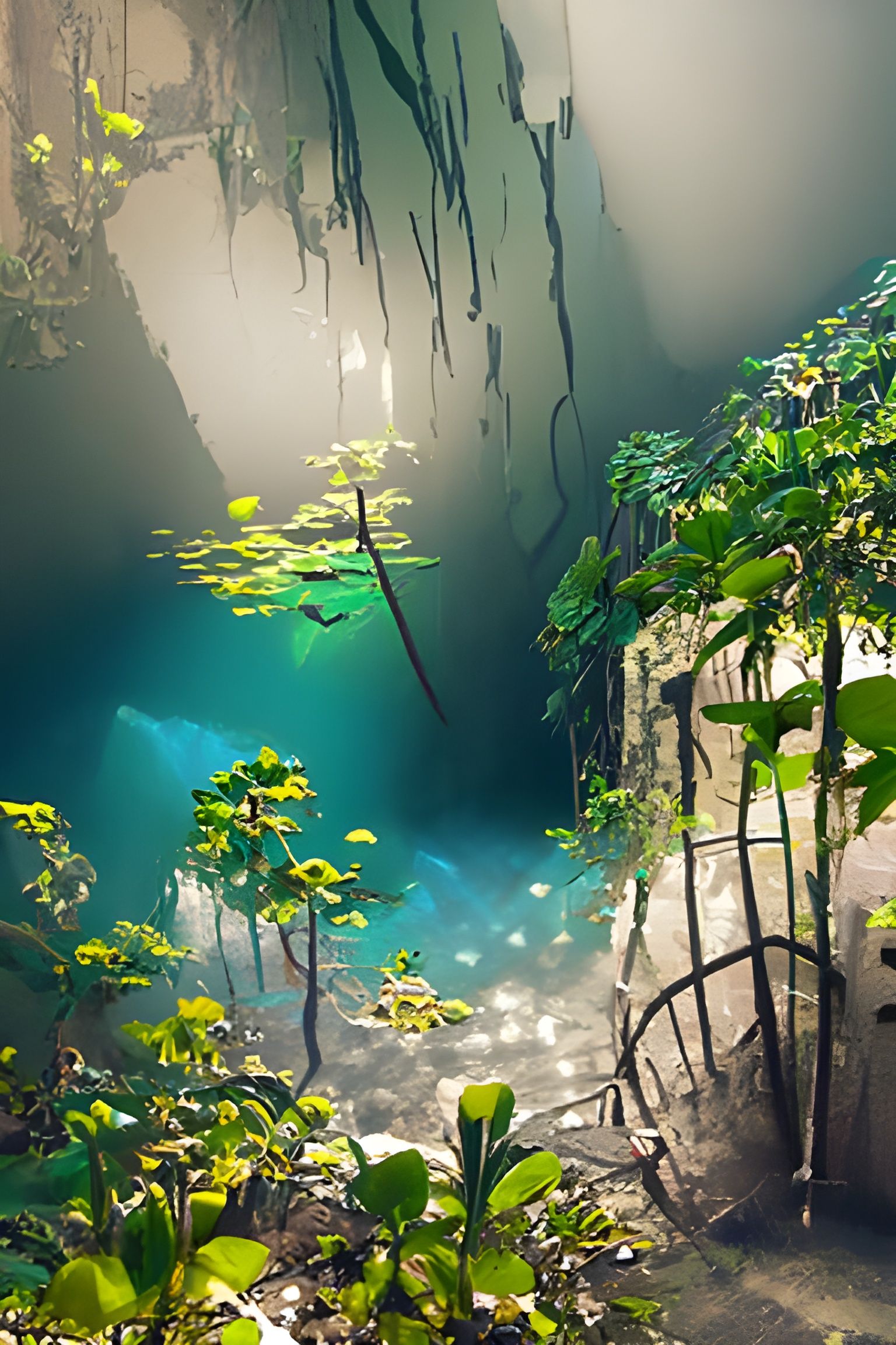 Tranquil Hidden Cenote in Romanticism Style