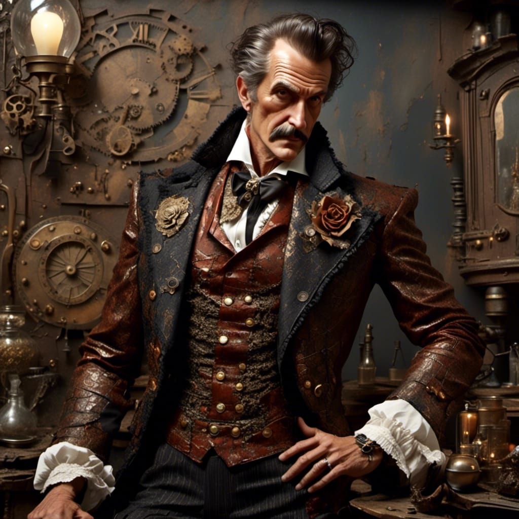 Steampunk Vincent Price in Impasto Style