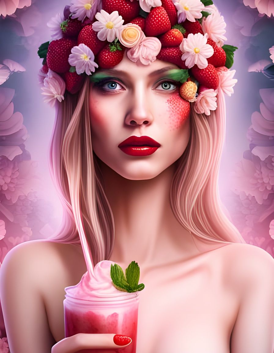 A Beautiful girl with strawberry milkshake 🍓