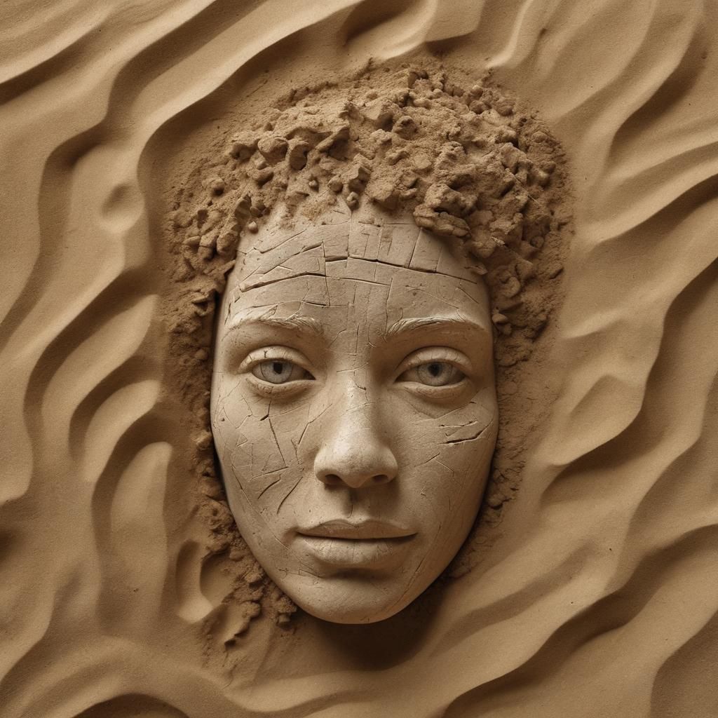 Sculptural Face Emerges from Earth: 3D Render