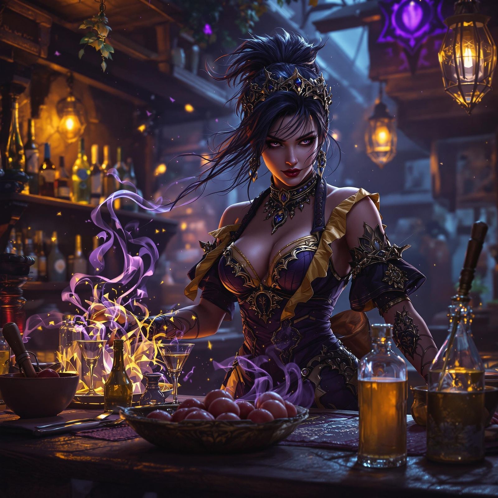 Ethereal Tavern Barmaid in Dark Fantasy Art