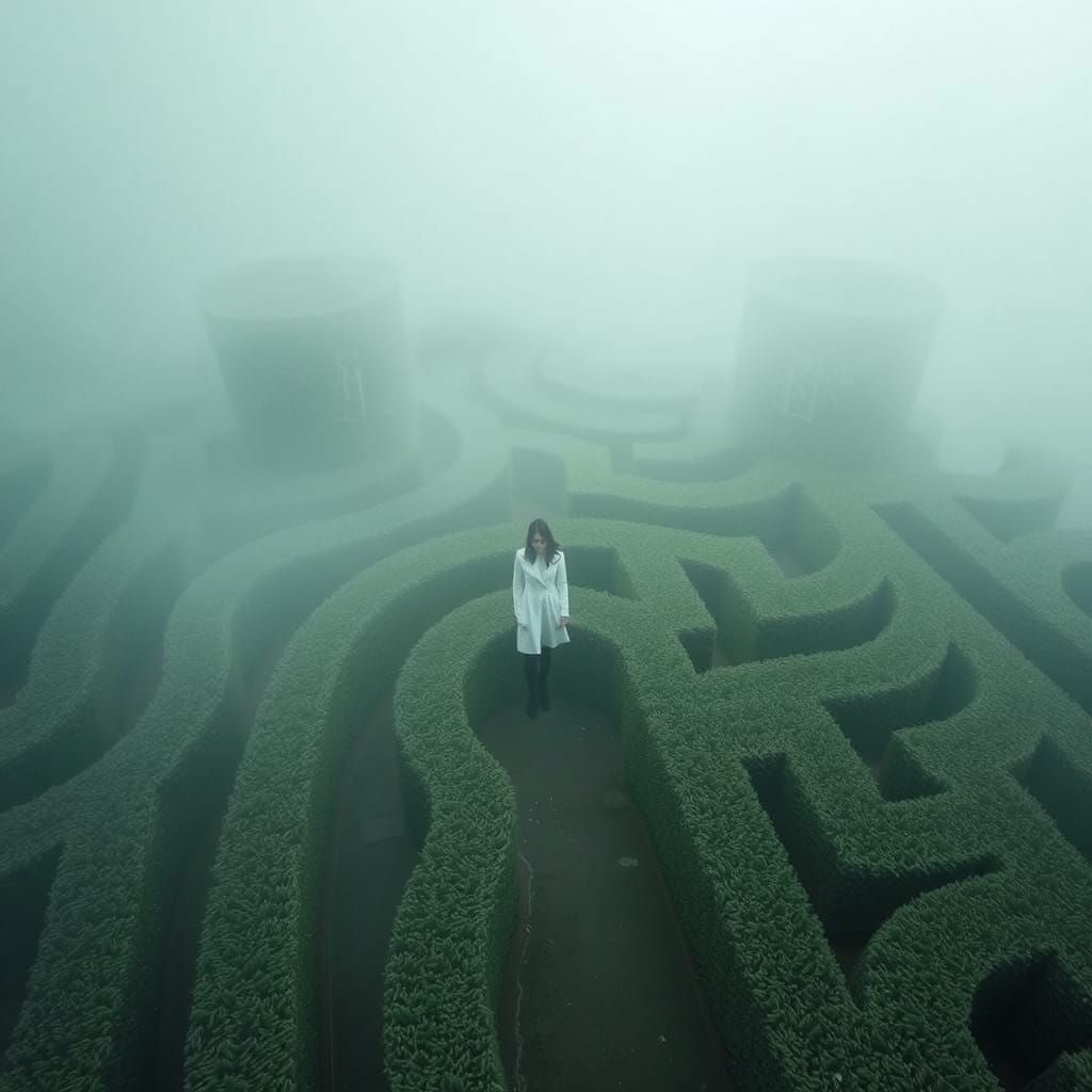 Woman Lost in Giant Maze: Minimalist Aerial Photography