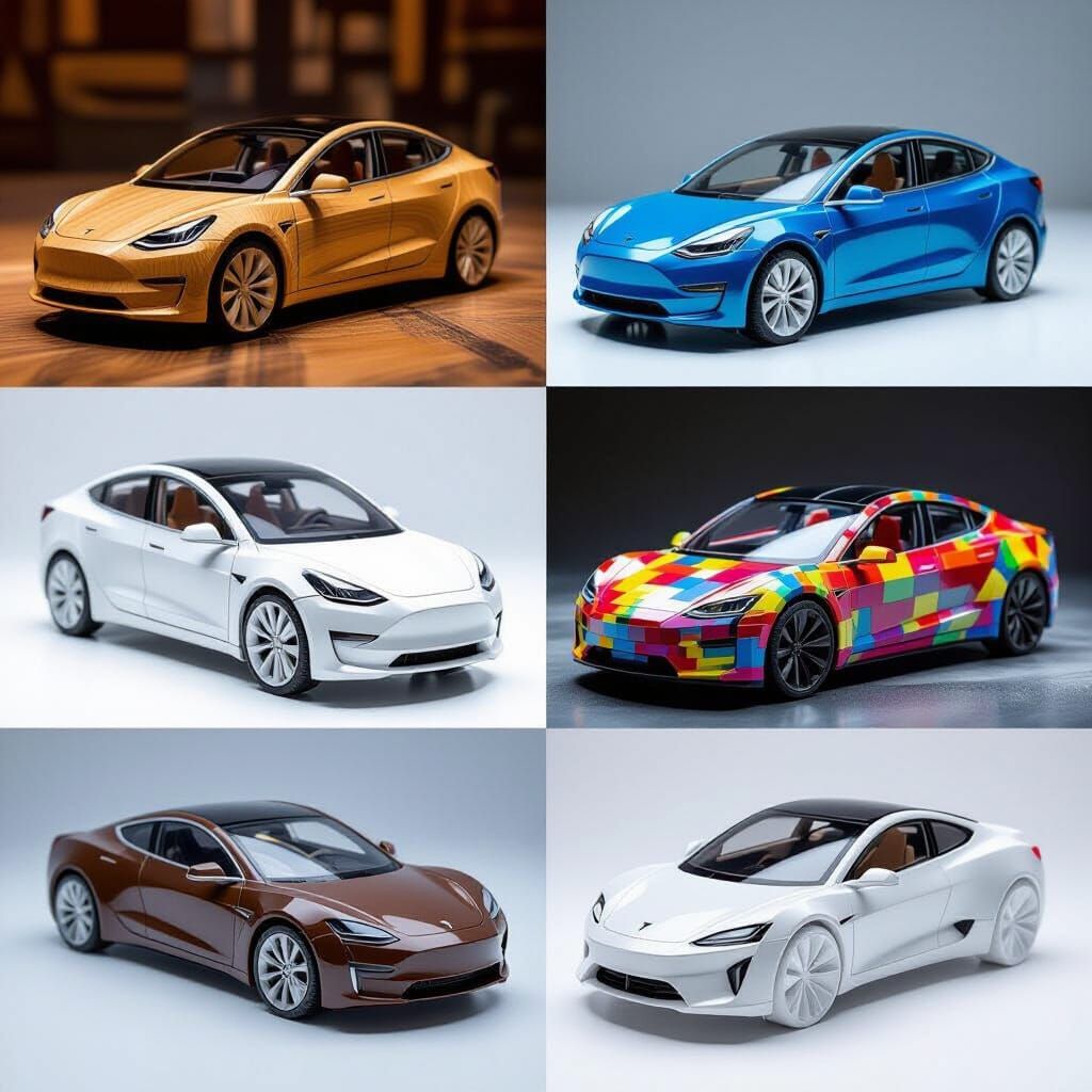 Miniature Tesla Cars Made From Unique Materials