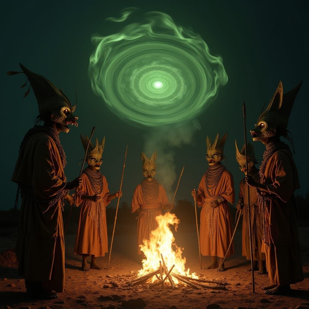 Mystical Dogon Shaman Gathering in Ancient African Night