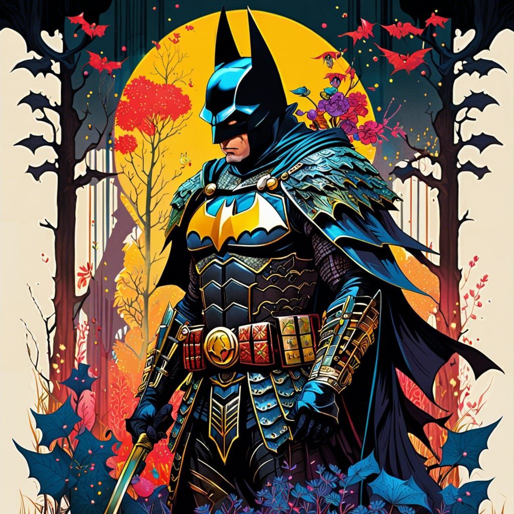 Batman as Samurai in Watercolor Style