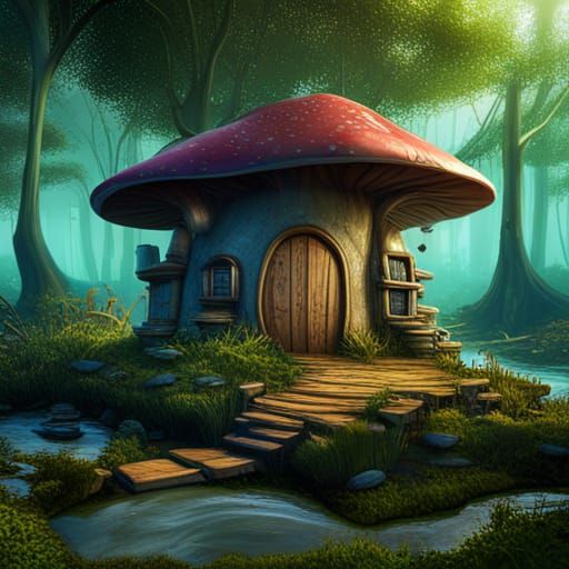 Fantastical Mushroom House in Detailed Matte Painting