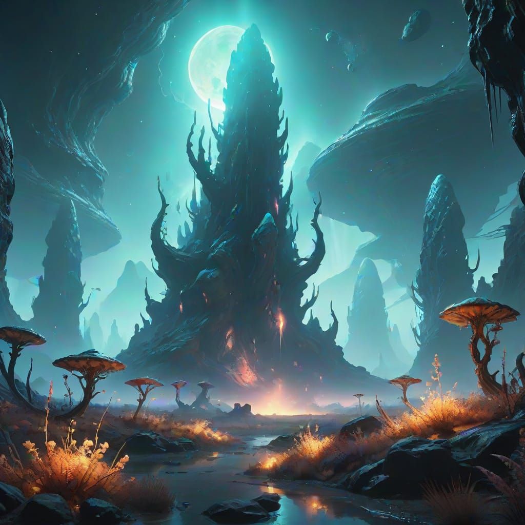 Alien Landscape Exploration in Ethereal Glow