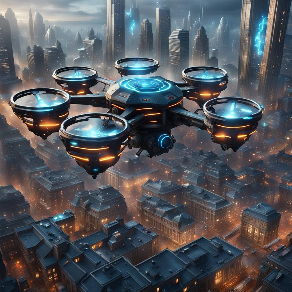 Futuristic AI Drones in Cyberpunk Cityscape