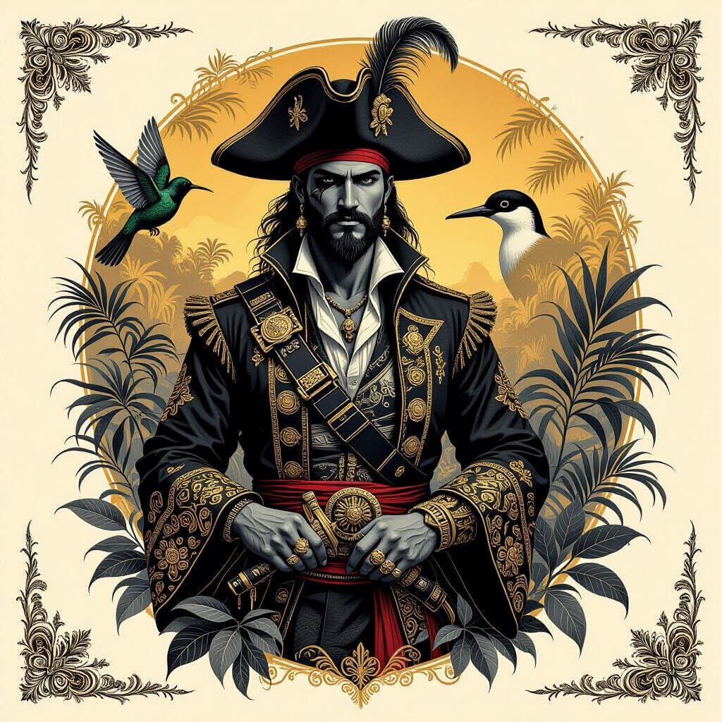 Pirates and Exotic Animals in Ornate Jungle Setting