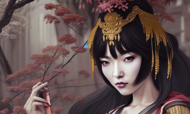 Japanese Beauty in Kimono, Hyperdetailed Portrait