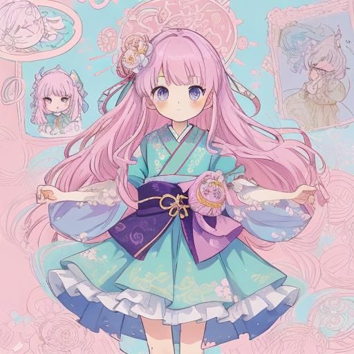 Cute Character Sheet in Japanese Manga Style