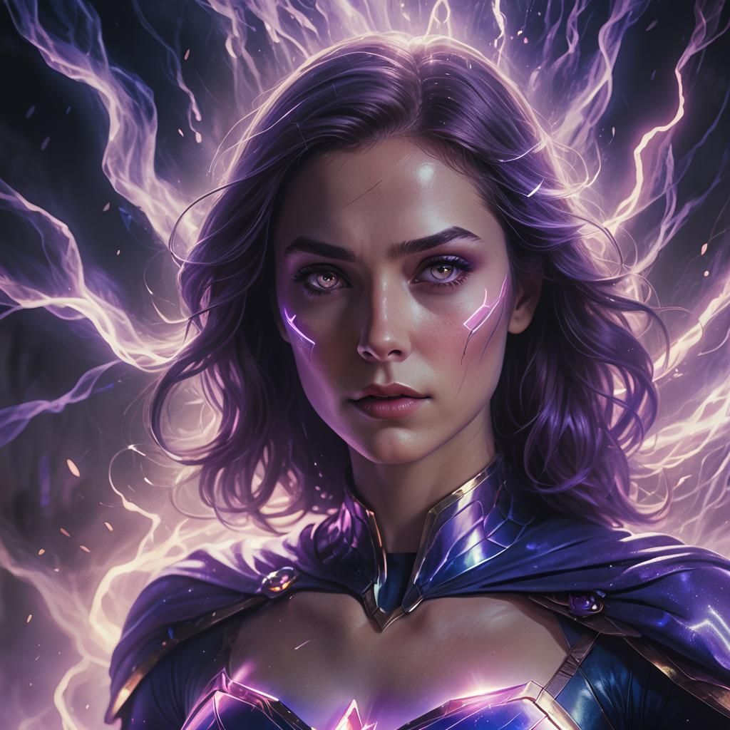 Superheroine Portrait in Ethereal Amethyst and Sapphire