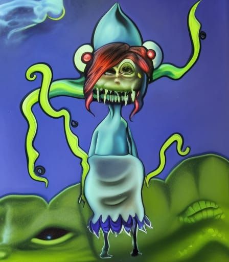 Cursed Doll, mirror, wicked witch, nightmare, sleeping, shadows, oil painting, cheeseburger, hyperdetailed, Monster t...