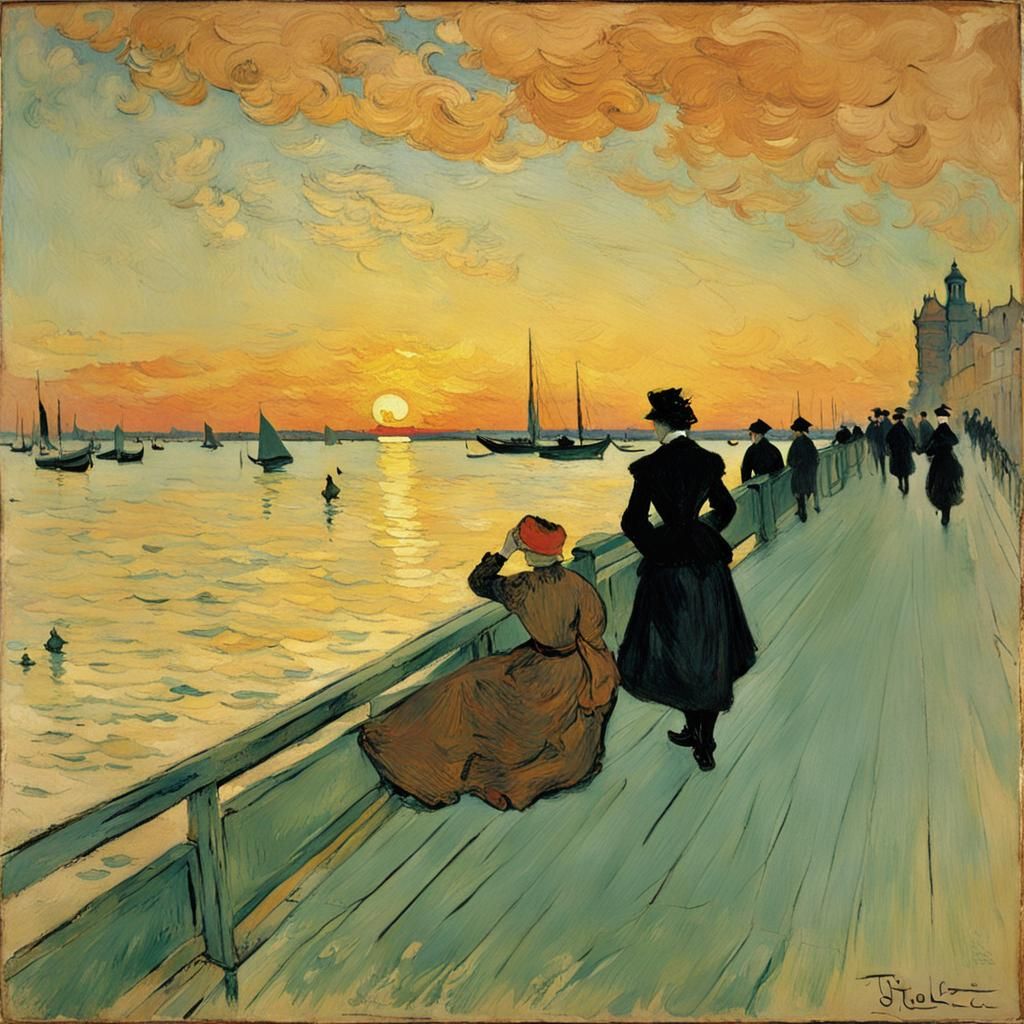 Sunset Seascape in Post-Impressionist Style