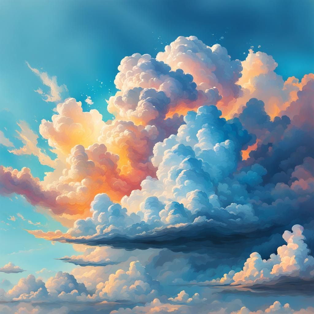 Colorful Clouds in a Light Blue Sky: Hyperrealistic Splash A...