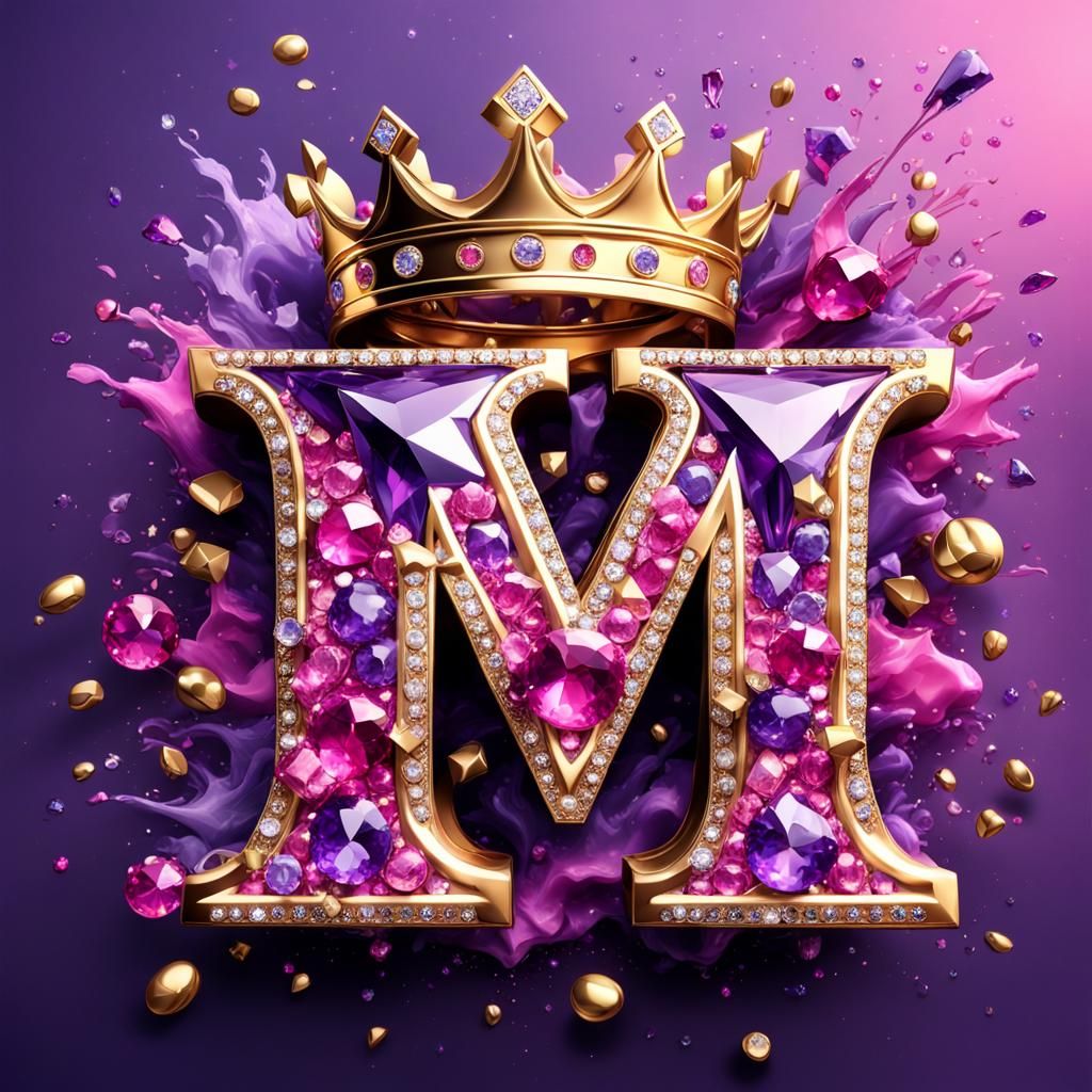 Diamond Metallic M with Jewel Crown in 3D