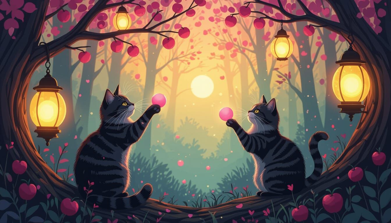 Mystical Cats Whistling in Forest at Twilight