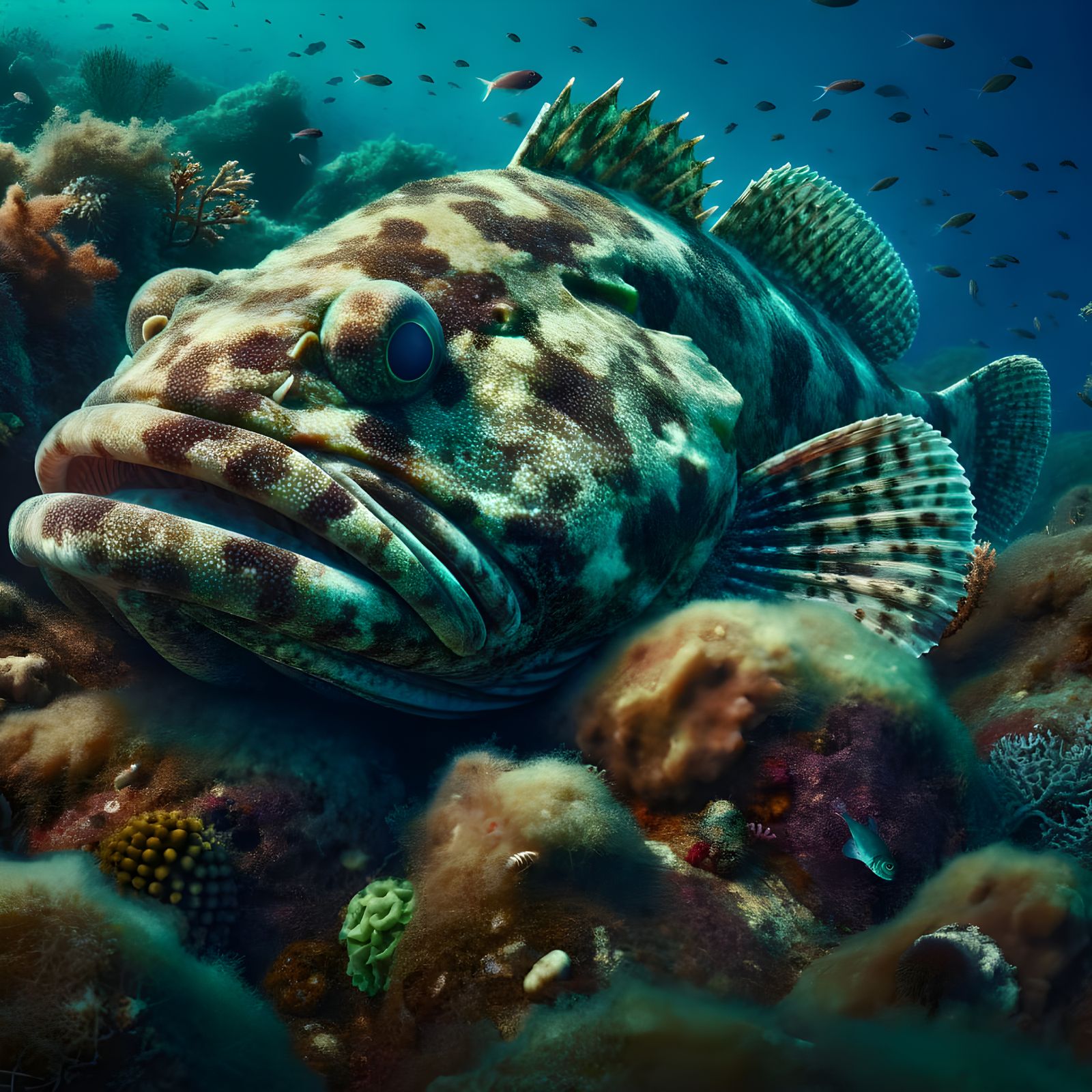 Stealthy Lingcod Confronts the Deep