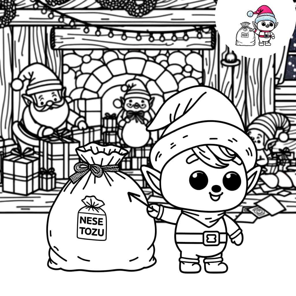 Children's Coloring Page: Character in Santa's Workshop