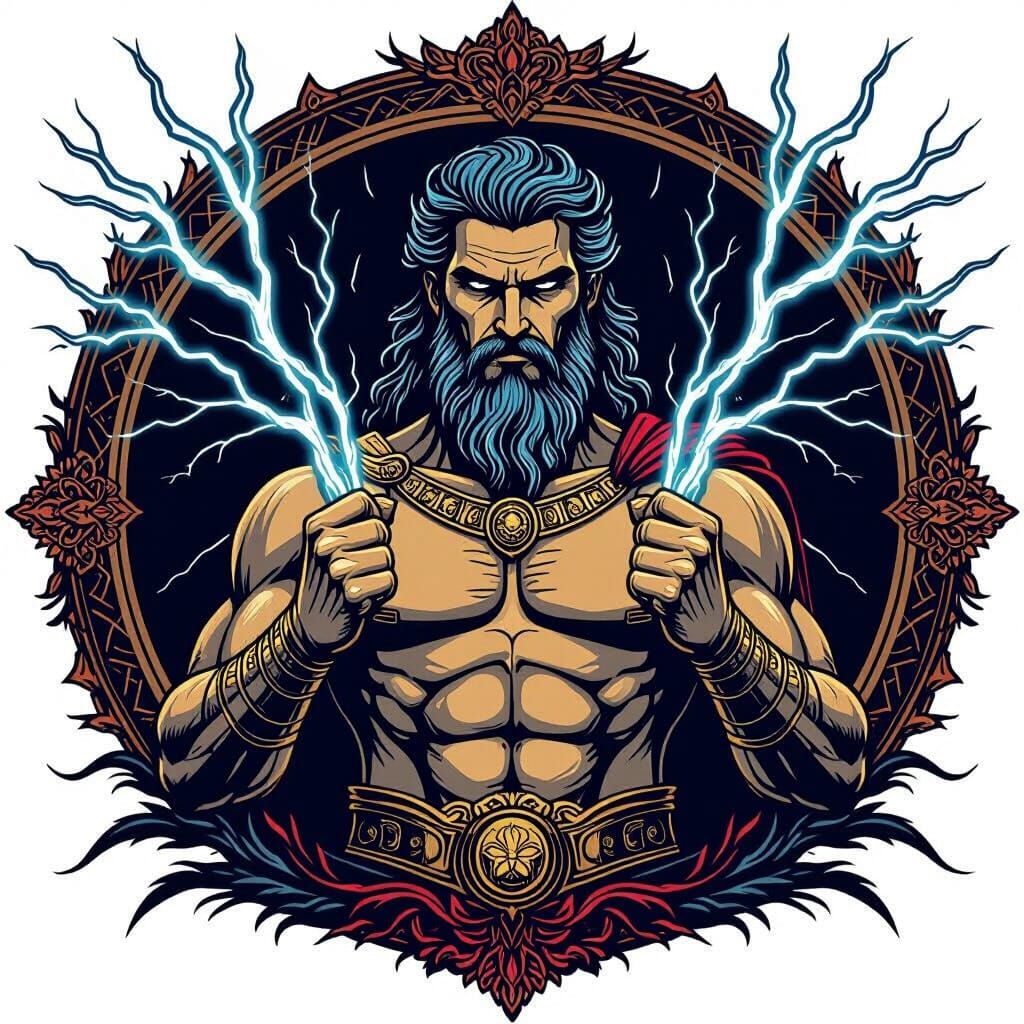 Zeus Vector Art with Lightning Bolts