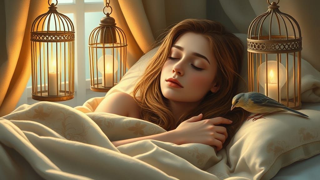 Serene Young Woman in Vintage-Inspired Bedroom