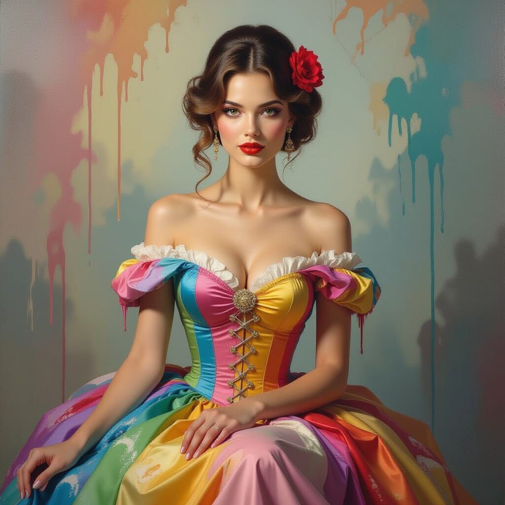 Elegant Surreal Woman in Melting Oil Canvas Style