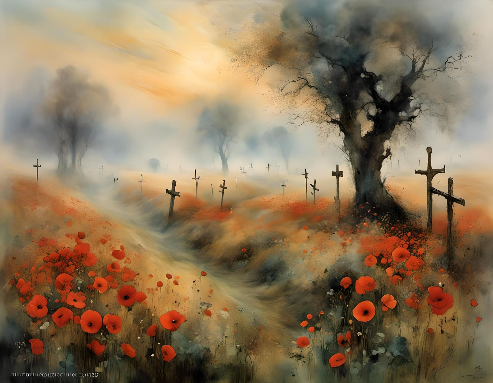 Poppies Bloom in Flanders Fields: Watercolor Solitude