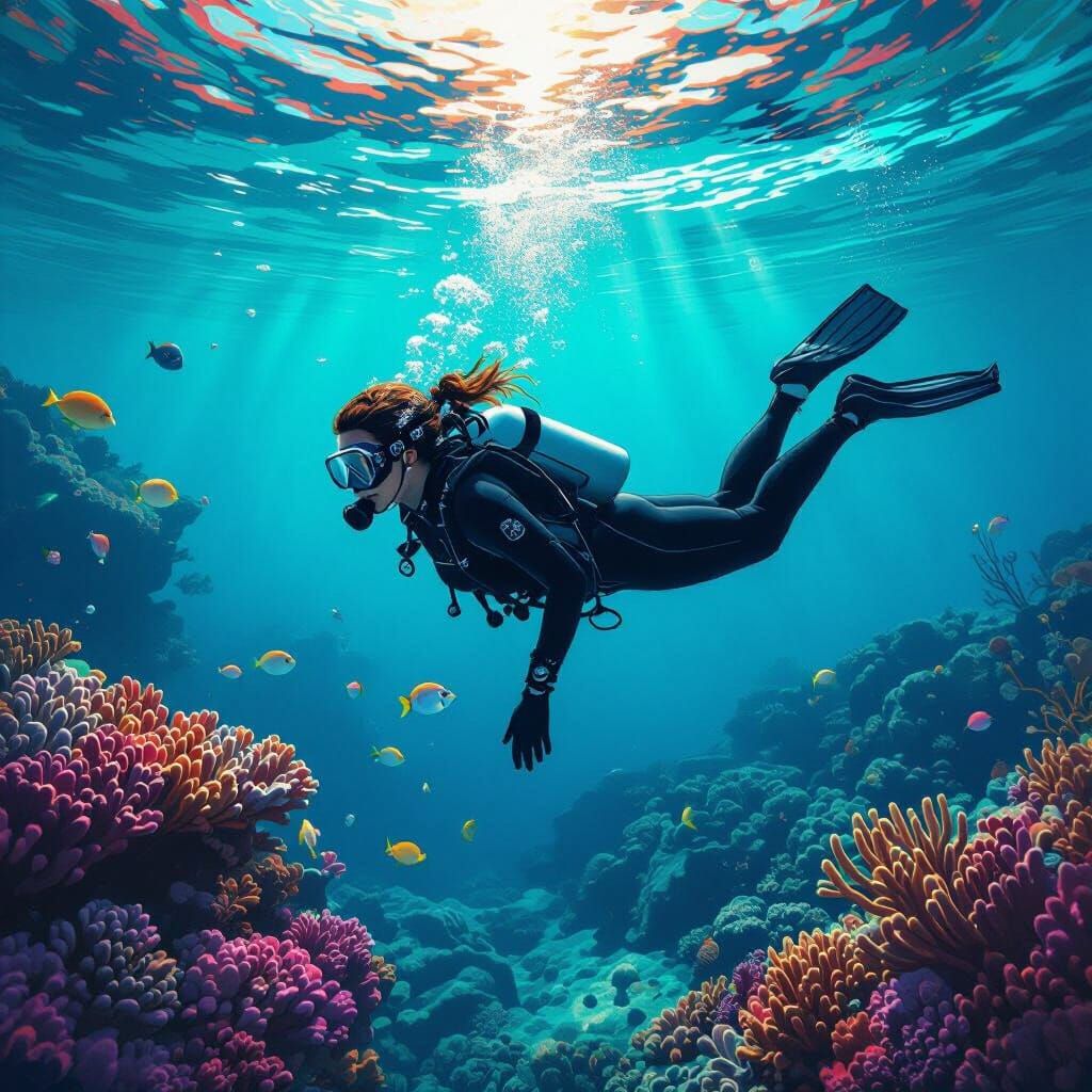 Underwater Scuba Diver in a Modern Digital Art Style