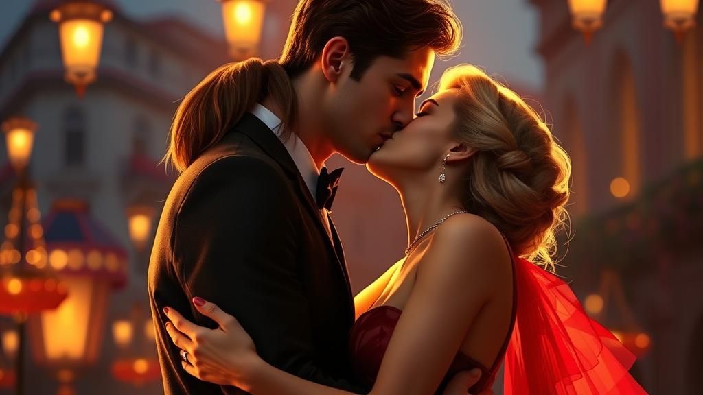 Romantic Couple Kissing in Warm Realism Style
